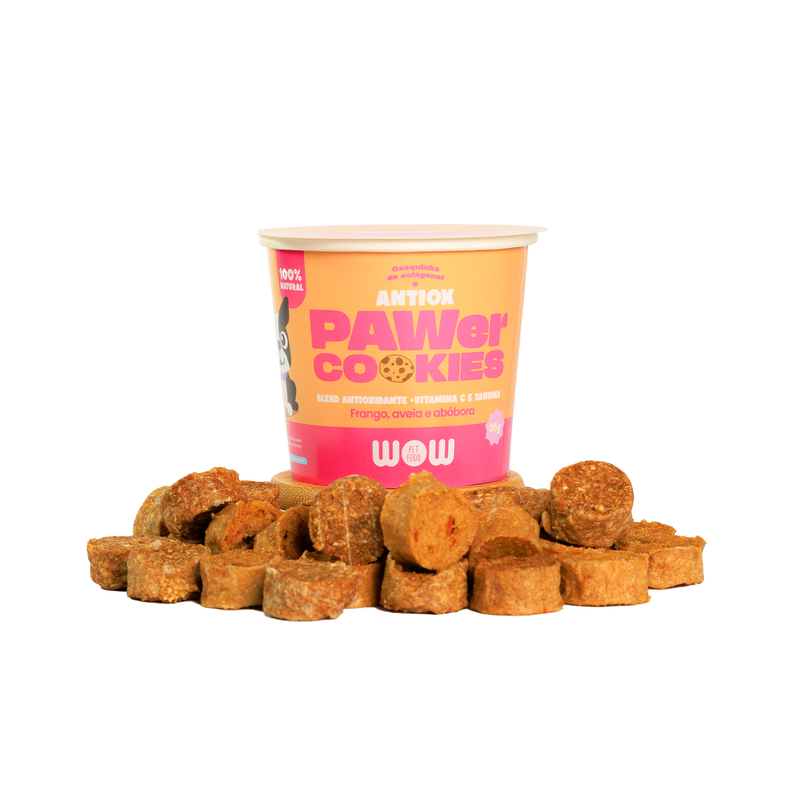 Petisco Natural PAWer Cookies ANTIOX de frango, aveia e abóbora WOW Pet Food