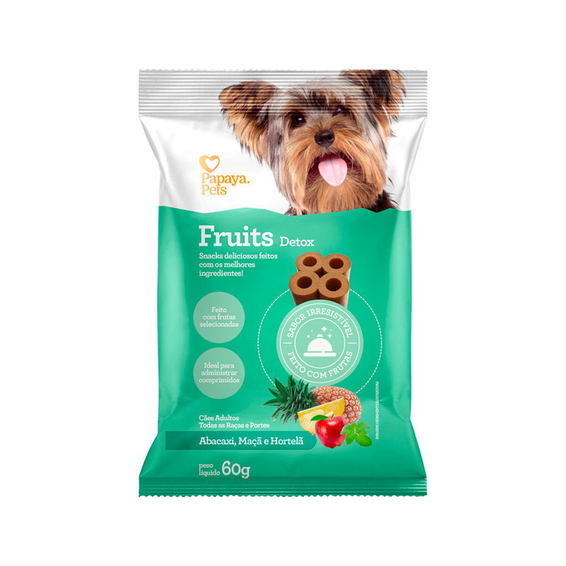 Snack Papaya Pets Fruits Detox para Cães Adultos Sabor Abacaxi, Maçã e Hortelã